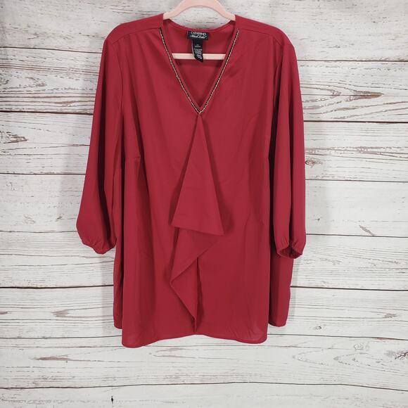 Catherines Black Label Women's Red Pull Over Blouse Size 2X (22/24W) - Picture 1 of 9